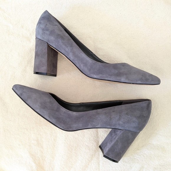 Marc Fisher Shoes - Marc Fisher Block Heel Pump Gray Suede Caitlin 9
